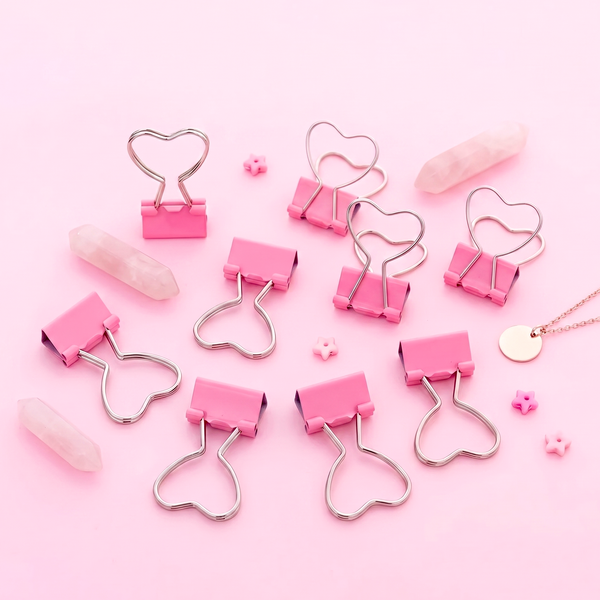 Pink Heart Shaped Binder Clip