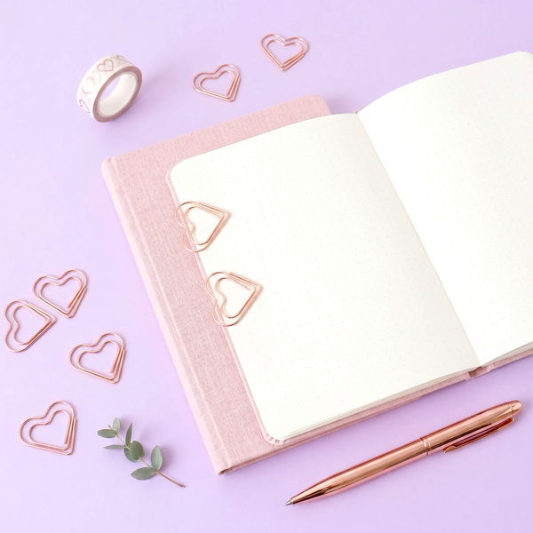 Rose Gold Heart Shaped Paper Clips - Set of 20