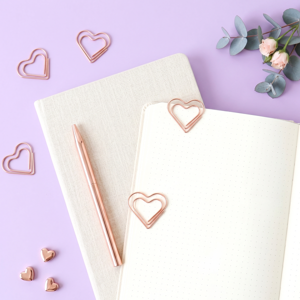 Rose Gold Heart Shaped Paper Clips - Set of 20