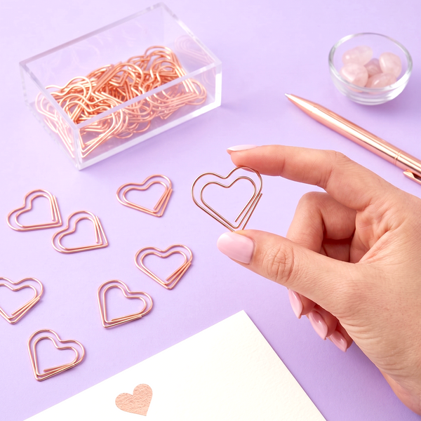 Rose Gold Heart Shaped Paper Clips - Set of 20