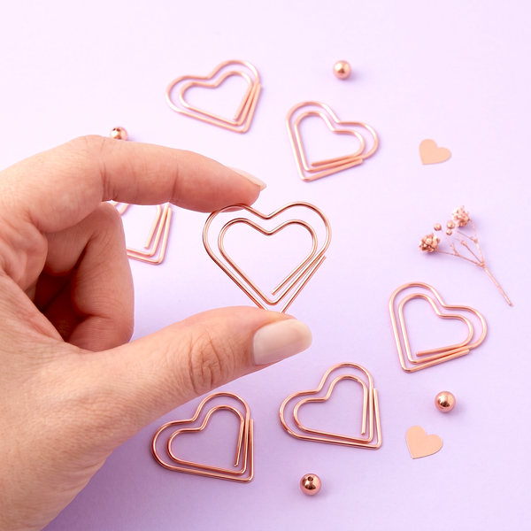 Rose Gold Heart Shaped Paper Clips - Set of 20