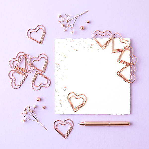 Rose Gold Heart Shaped Paper Clips - Set of 20