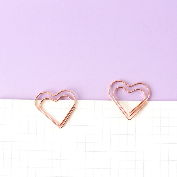 Rose Gold Heart Shaped Paper Clips - Set of 20