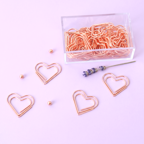 Rose Gold Heart Shaped Paper Clips - Set of 20