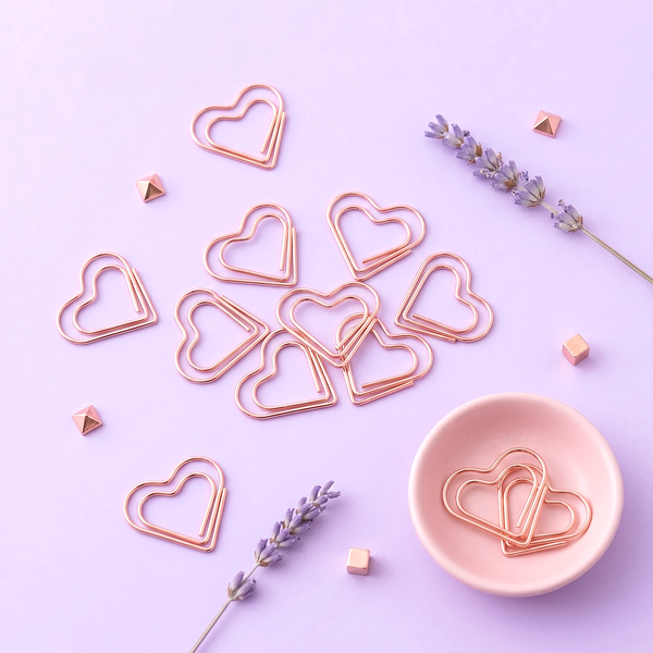 Rose Gold Heart Shaped Paper Clips - Set of 20