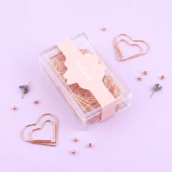 Rose Gold Heart Shaped Paper Clips - Set of 20
