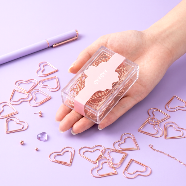 Rose Gold Heart Shaped Paper Clips - Set of 20