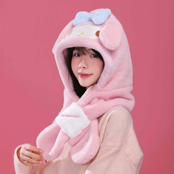 Sanrio Plush Hooded Scarf with Ears - My Melody