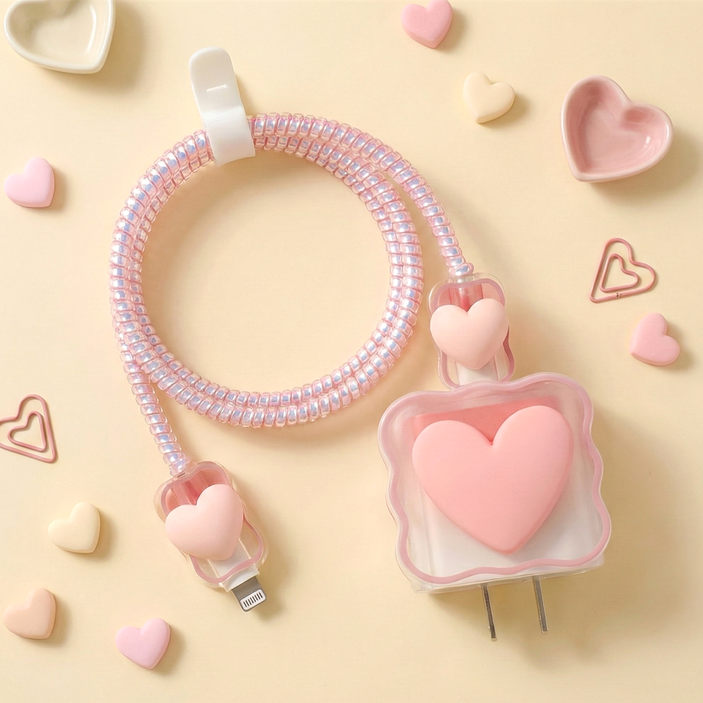 Soft Silicone Harajuku Heart iPhone Charger Case