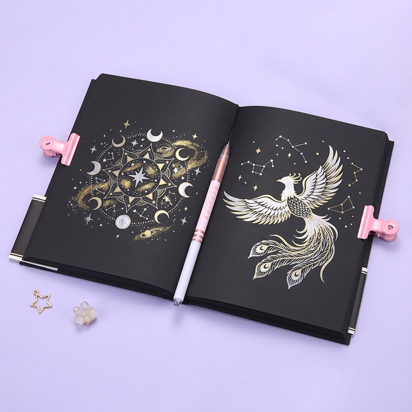 Starry Sky Black Paper Notebook - Hardcover, Gold Foil Design, 256 Pages