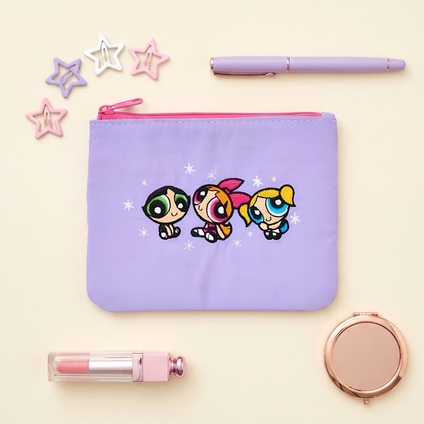 The Powerpuff Girls Embroidered Pouch - Lilac Pop
