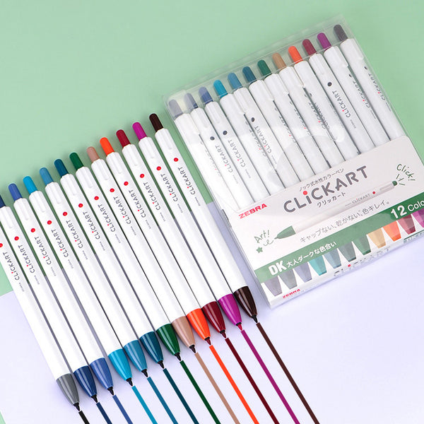 Zebra Clickart Knock Sign Pen 12 Color Set - Dark