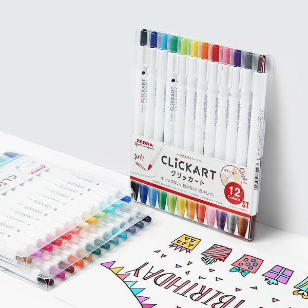 Zebra Clickart Knock Sign Pen 12 Color Set - Standard
